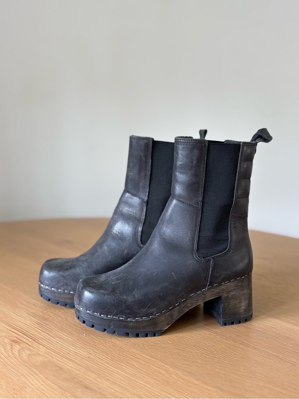 MIA Justina Black Leather Chelsea Heeled Boots